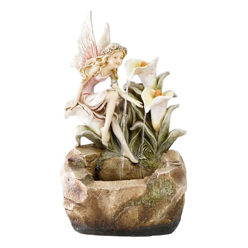 landscape garden decoration resin fairy statue water fountain outdoor