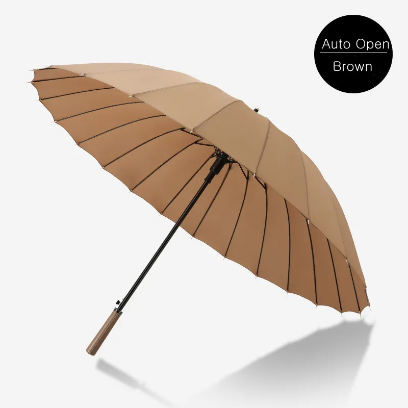 Cheap Straight Umbrella Automatic Opening Non Folding Umbrella With PU Leather Handle