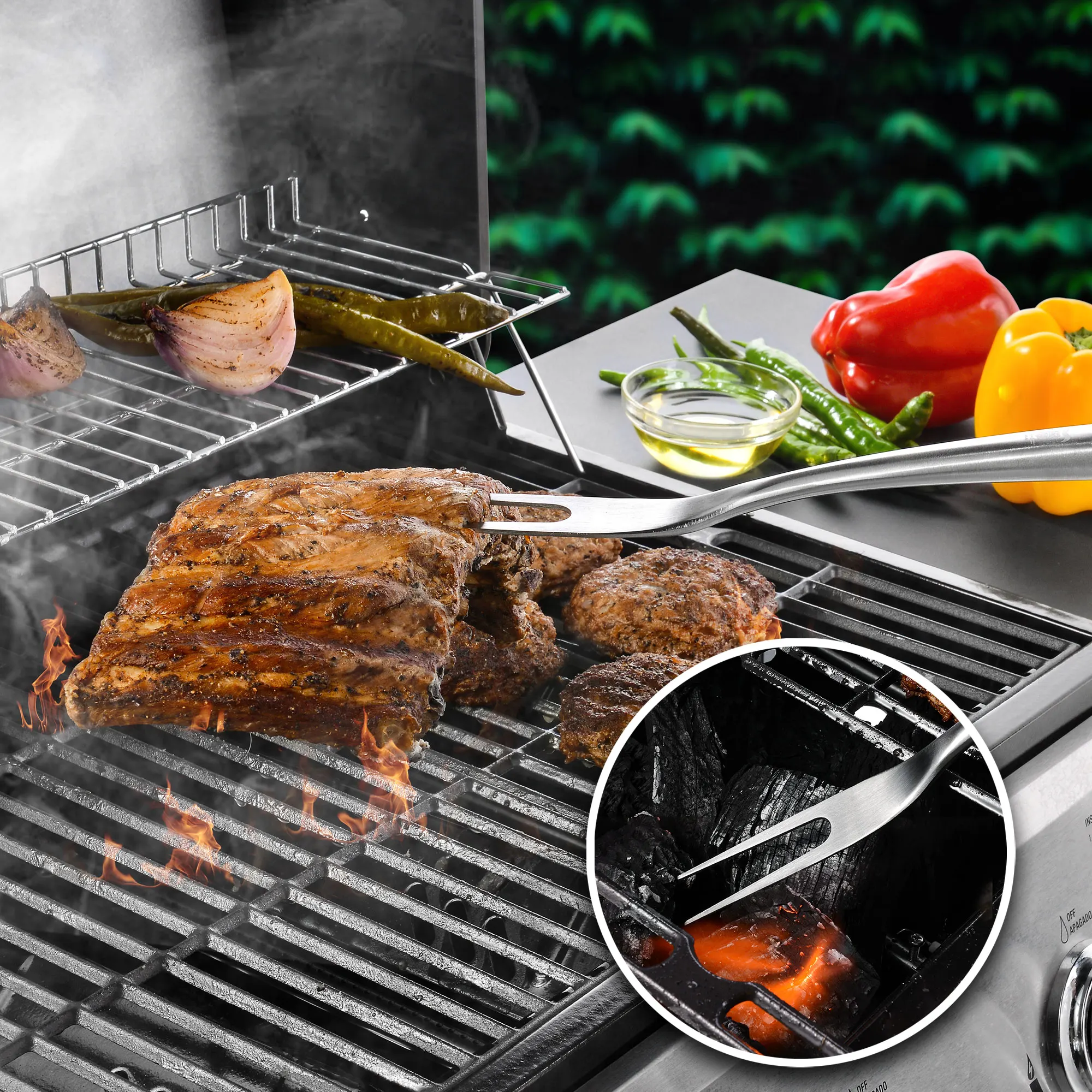 3pc Grill Accessories Stainless Steel Grill Tools BBQ Tool Set with Spatula Fork BBQ Tongs