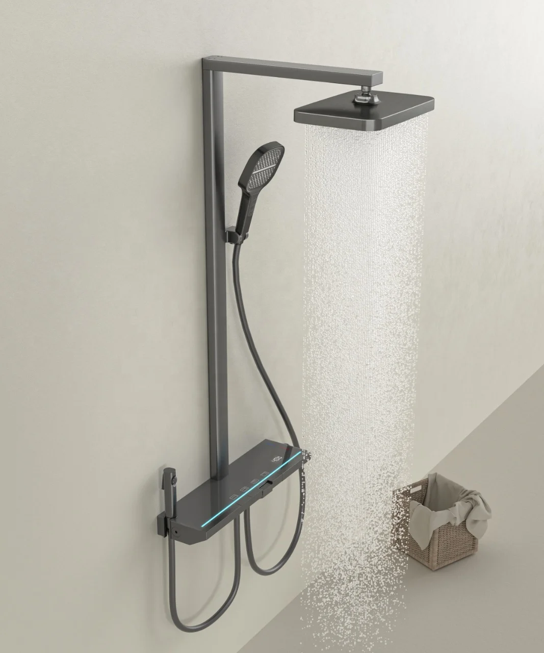 Gun gray luxurious chrome plated bathroom shower device, all copper material for hot and cold switches bathroom shower set