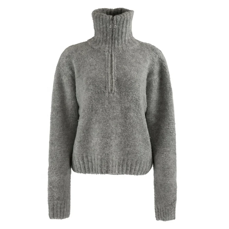 
OEM custom womens coats cardigan knit sweater winter high neck half-zip cardigan sweater women 