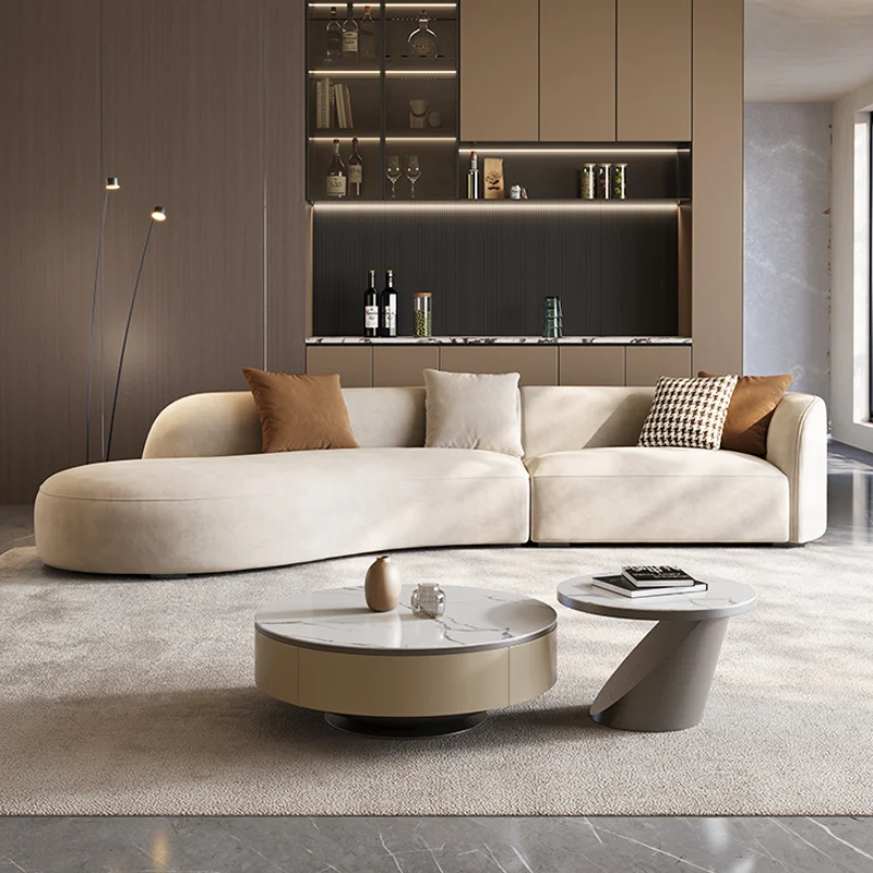 Italian Light Luxury Lunar circle Living Room Sofas set Modern Simple guangdong sofa set Lamb Plush fabric round Corner Sofa