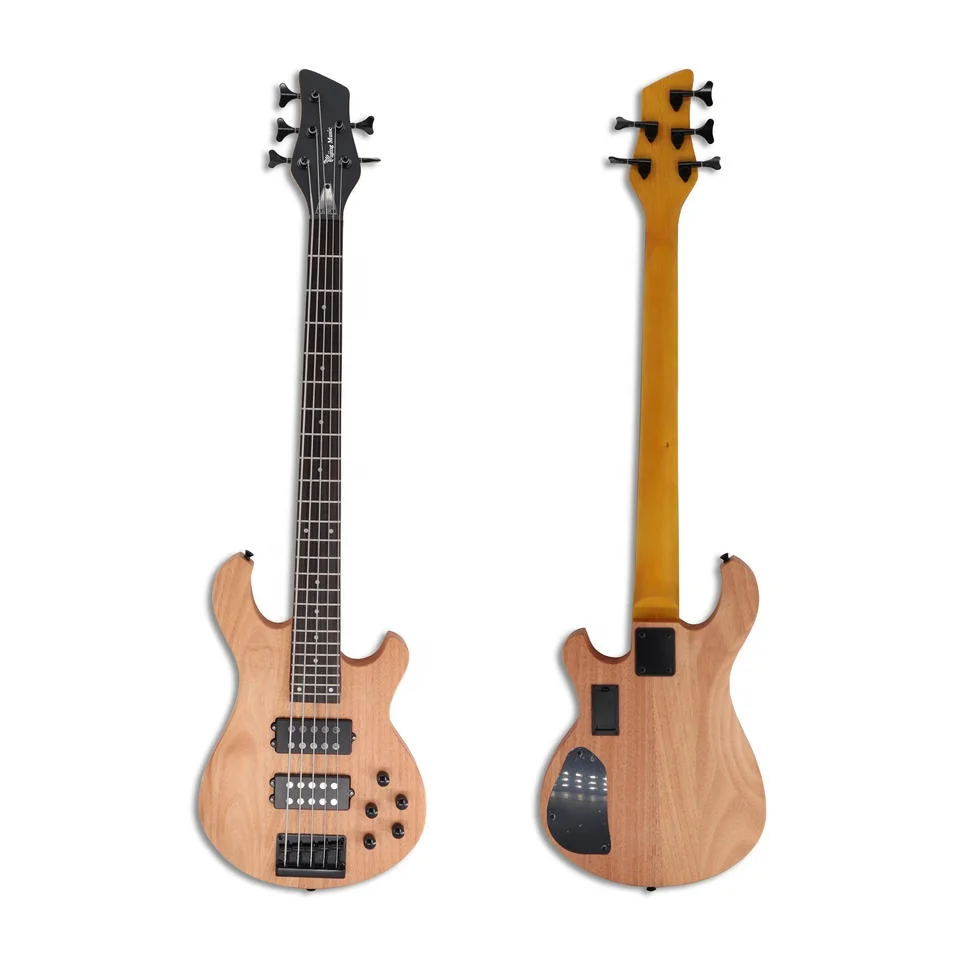 Active Pickup Bass cheap OEM 5 strings natural wood color  electric bass guitar from china