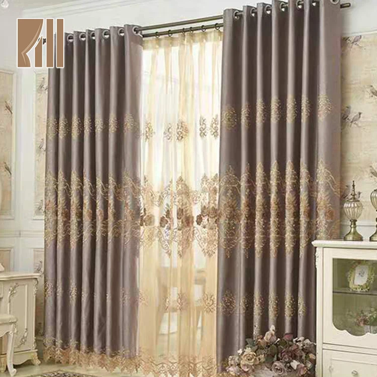 2020 latest simple design embrodoiry long royal grommet window curtain for hotel