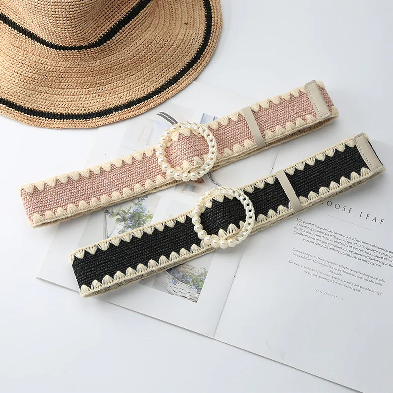 Wholesale High Quality Bohemian Belt Smooth Buckle Wide Belt Woman Woven Belt For Dress