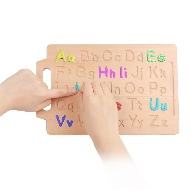 Montessori Gift Alphabet Number Abc Educational Toy Game Double-Sided Wooden Letters Practicing Puzzle Board