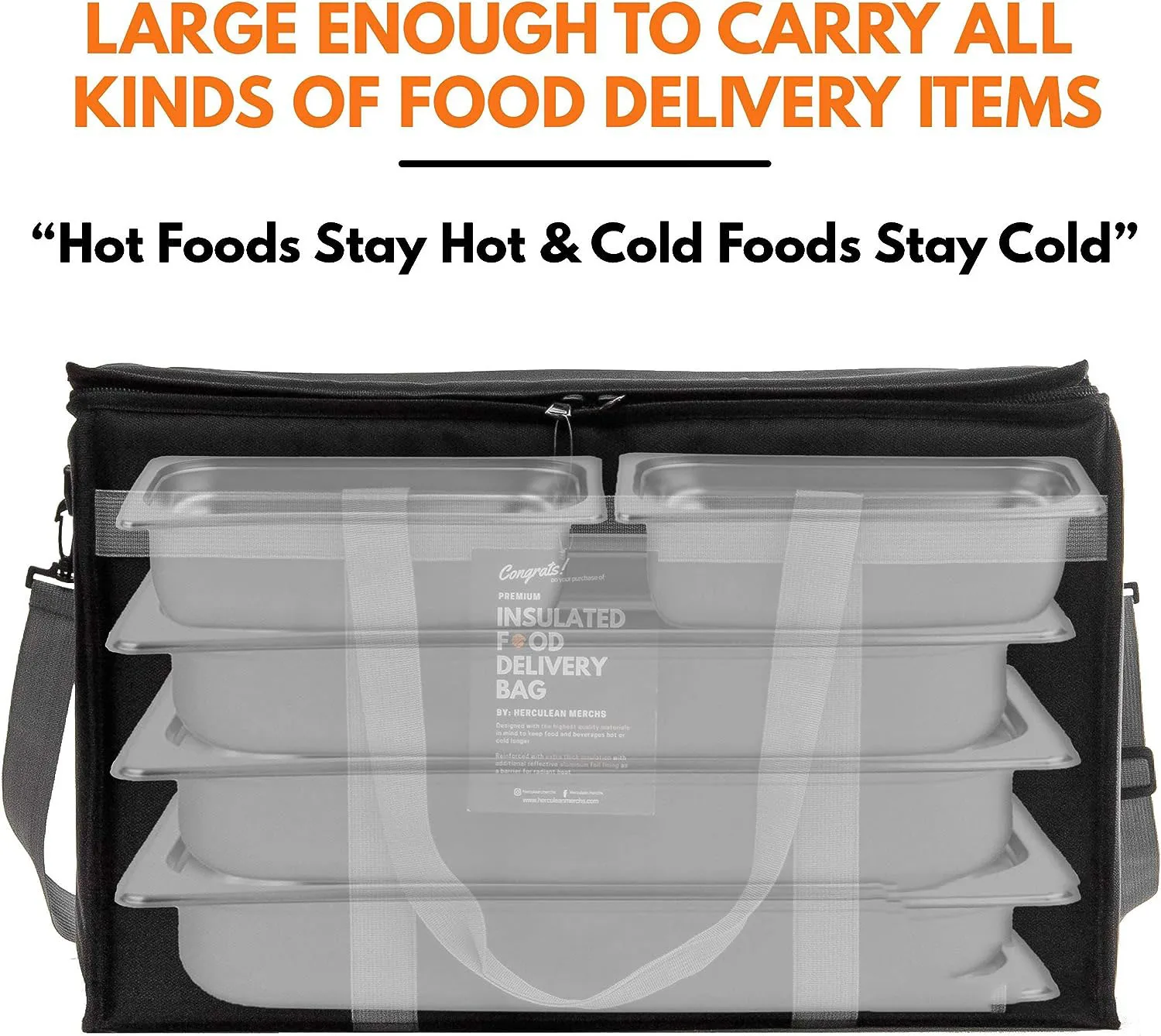 Large Premium Insulated Commercial Catering Delivery Bag for Hot and Cold Thermal Food transport with YKK zipper Takeaway Food b