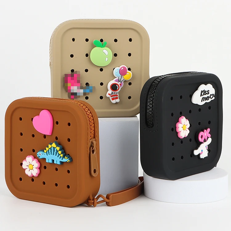 wholesale DIY cute silicone hole pen bag mini makeup bag stationery storage bag