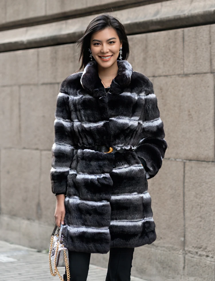 Factory Price Custom Apparel Fur Coat Dying Chinchilla Style Genuine Rabbit Fur Coat For Women