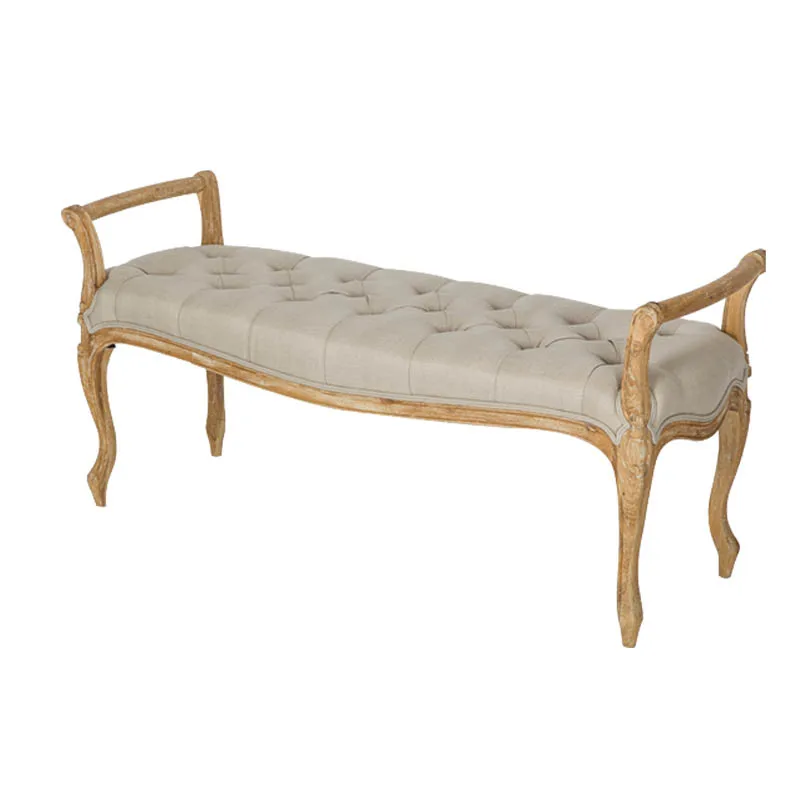 Decorative Crafts Arm rest Bedroom Solid Wood Ottoman Nordic Upholstered Luxury Stool Bed Bench