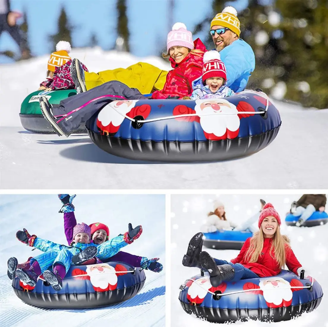 Outdoor Sports 110Cm Heavy Duty Inflatable Santa Claus Sledge Thicken 7P Pvc Winter Snow Tube With Handle