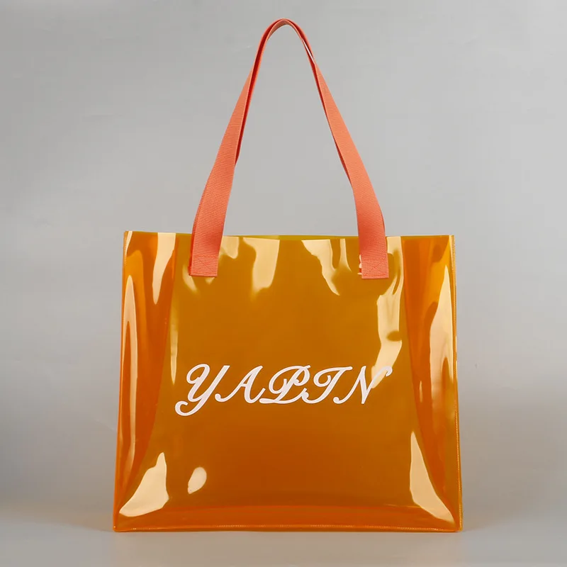 Wholesale Clear Shopping Bag Custom Print LOGO Package Makeup Shoes Bottle PVC Tote Jelly Bags