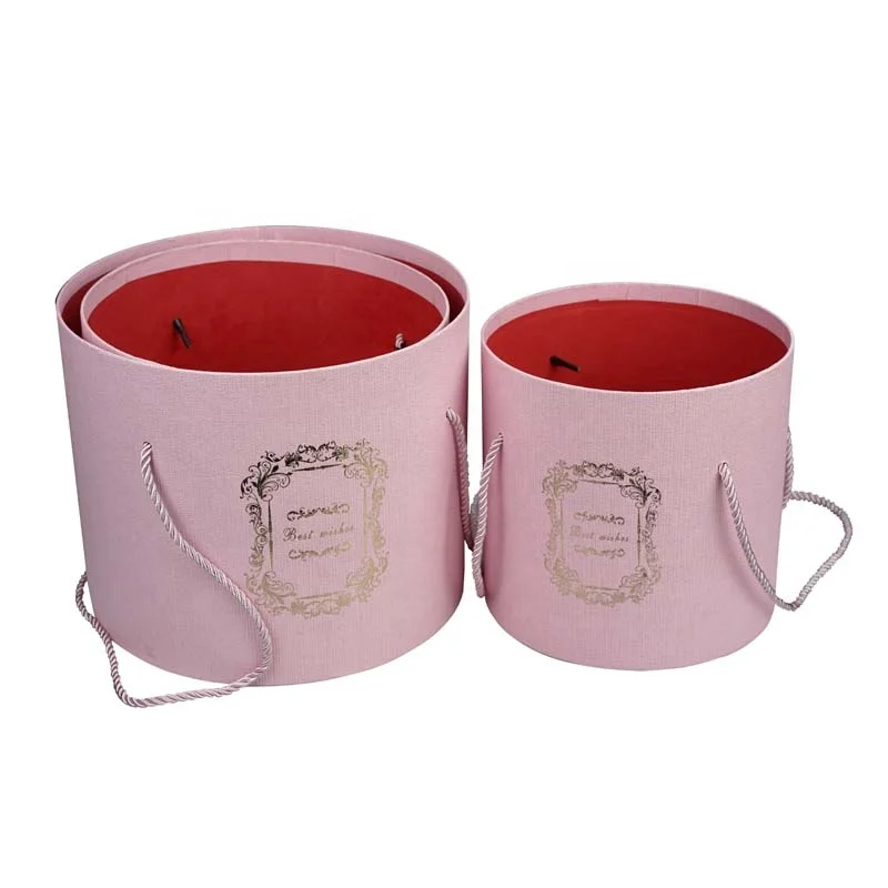 Fancy Flower Packaging Rigid Black Paper Box Cylindrical Cardboard Round Extra Large Rose Flower Bouquet Paper Box with Handle