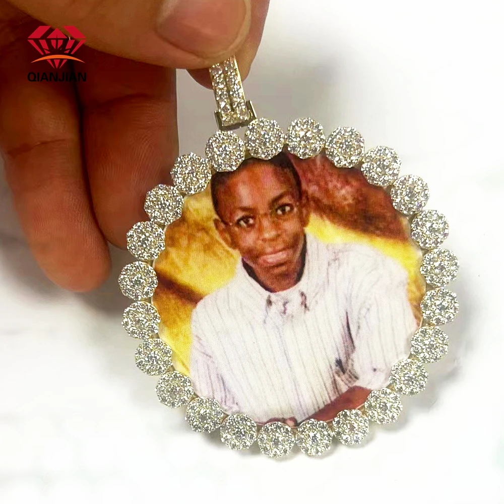 Gold Plated Hip Hop Picture Pendant Necklace Iced Out Custom Jewelry Sublimation Blanks Custom Photo Pendant