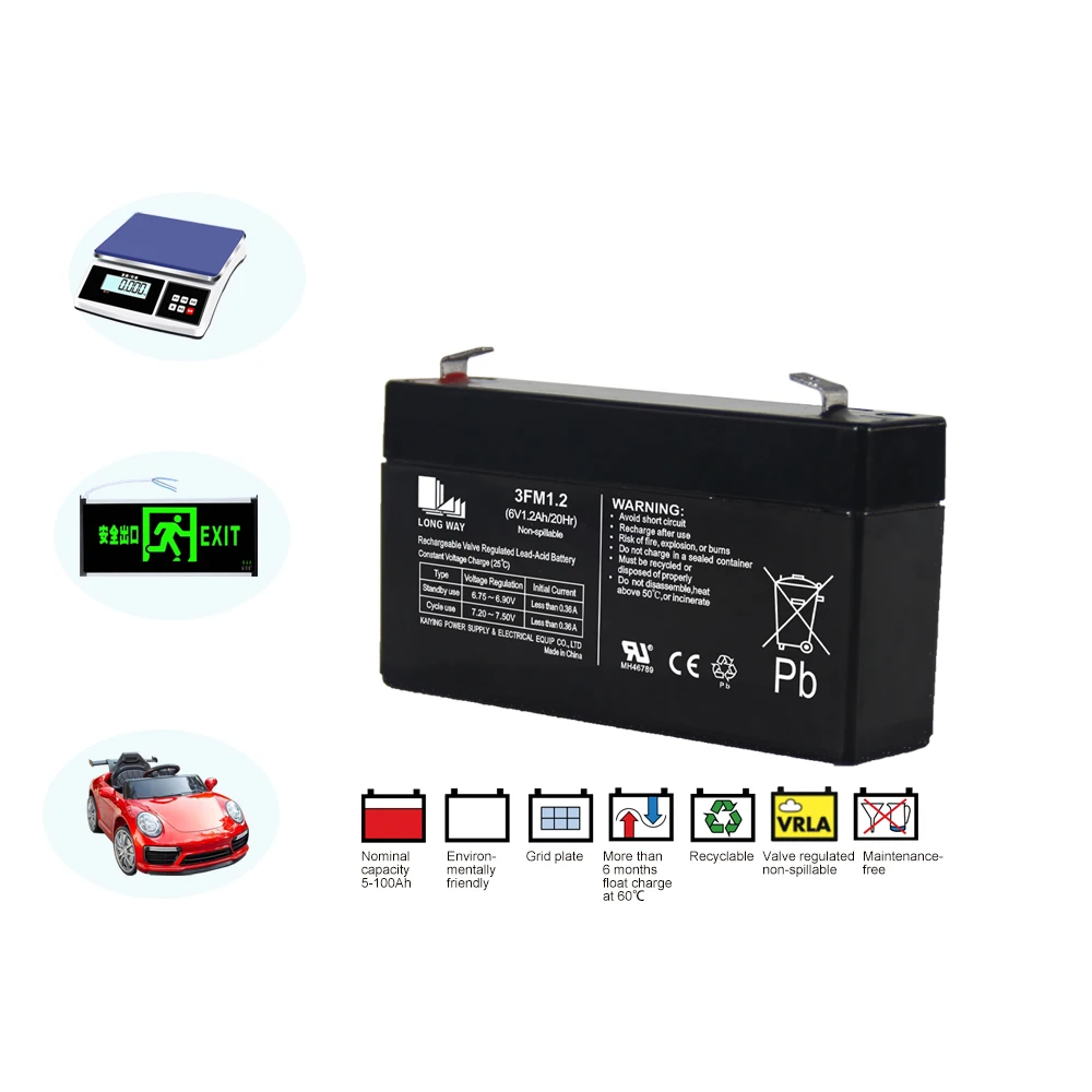 Low Self-discharge 6V 1.2Ah GEL Rechargeable UPS backup batteries 3FM1.2 LONGWAY for Lead acid Battery