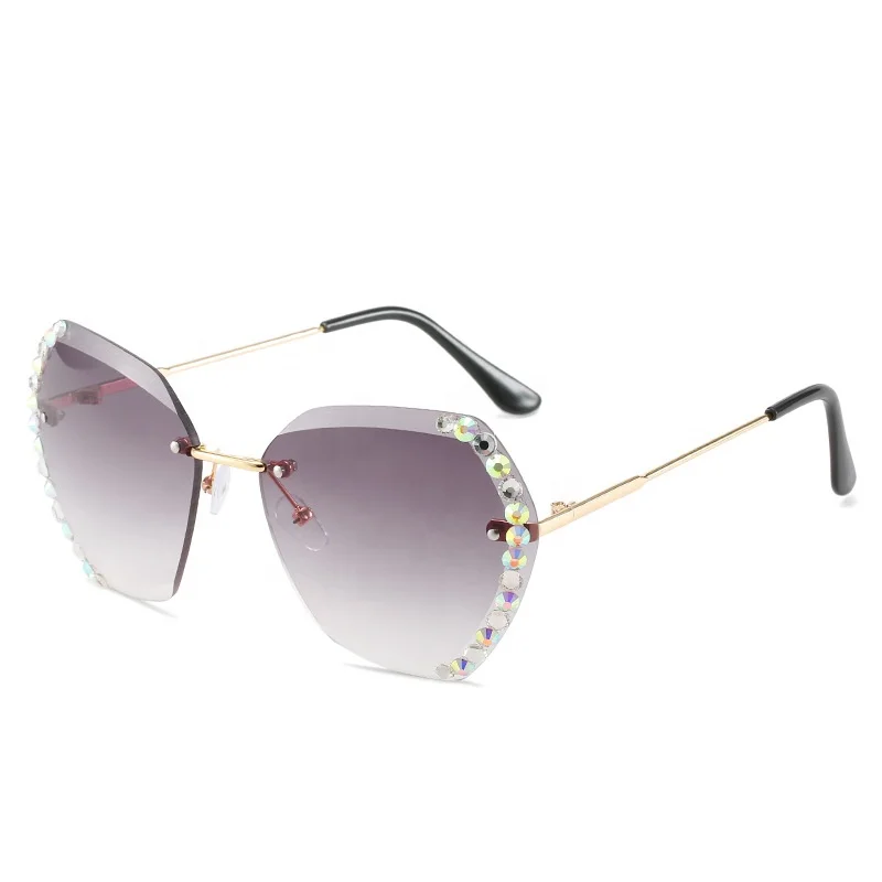 Boxun New Style Personal Frameless Crystal Glasses Uv 400 Diamonds Hot Selling Fashion Bling 2022 Sunglasses