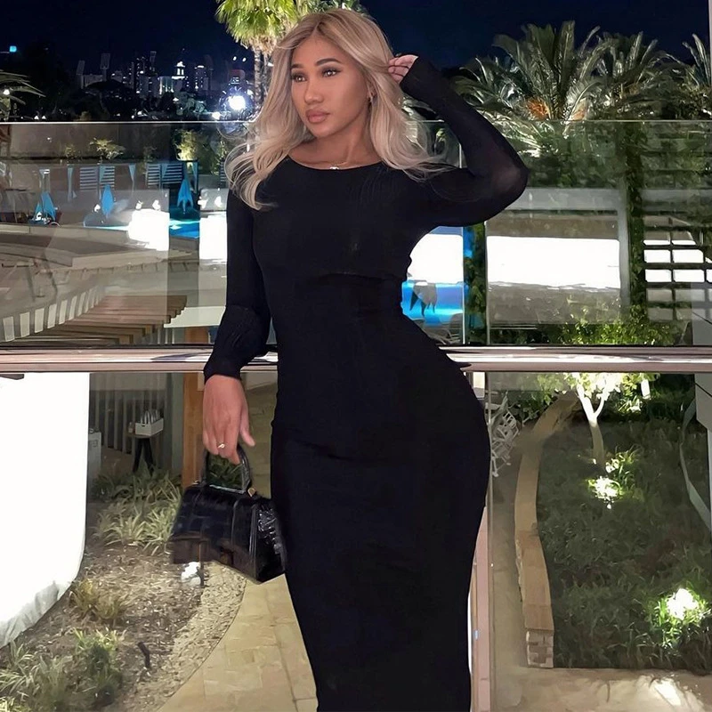 K6367 trendy fashion bandage long sleeve knitted women evening dress