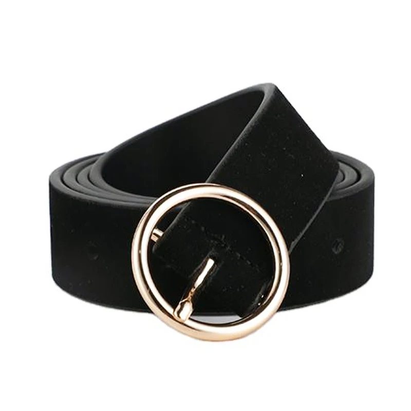Hot selling Fashion Casual Jeans Silky Suede Leather Belts With Gloden Plating O-shaped Buckle