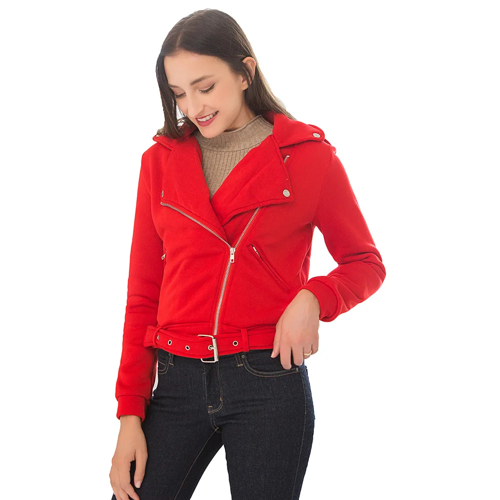 Осенняя Женская одежда короткая стильная куртка с лацканами модная Байкерская мотоциклетная на молнии