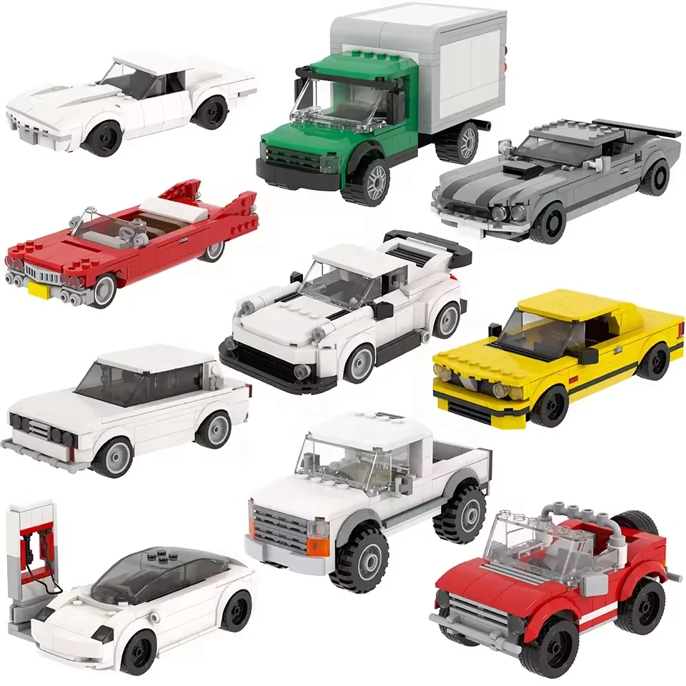 MOC4123-4130 70s Convertible Sports Car Vintage Cars Ford Mustang Off-road Knight Rider Vehicle Squad Car DIY Bricks Kids Toys