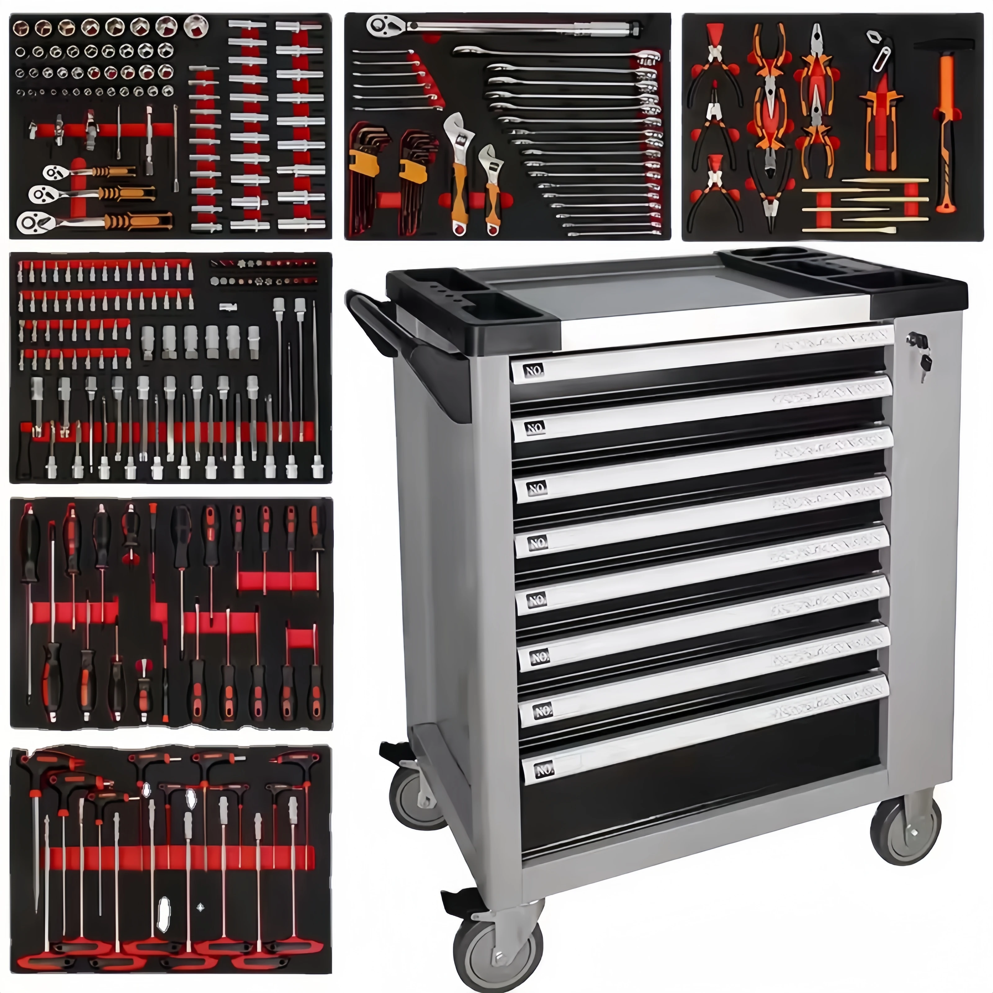 298-Piece Mechanics Tool Set in a 8-Drawer Mobile Tool Cabinet Storage Car - Ideal for Workshops OEM All-one Tech