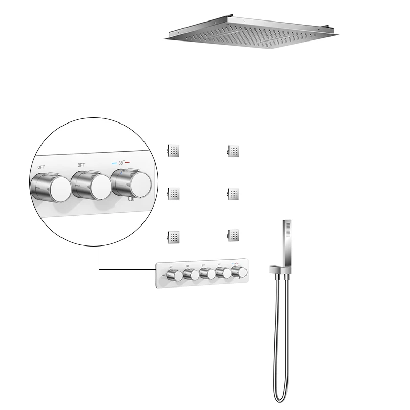 Thermostatic Shower Body Sprays Systems Wall Mounted 12 Inch LED Rain Shower Faucet Set Allow Multiple Heads to Function at a Ti