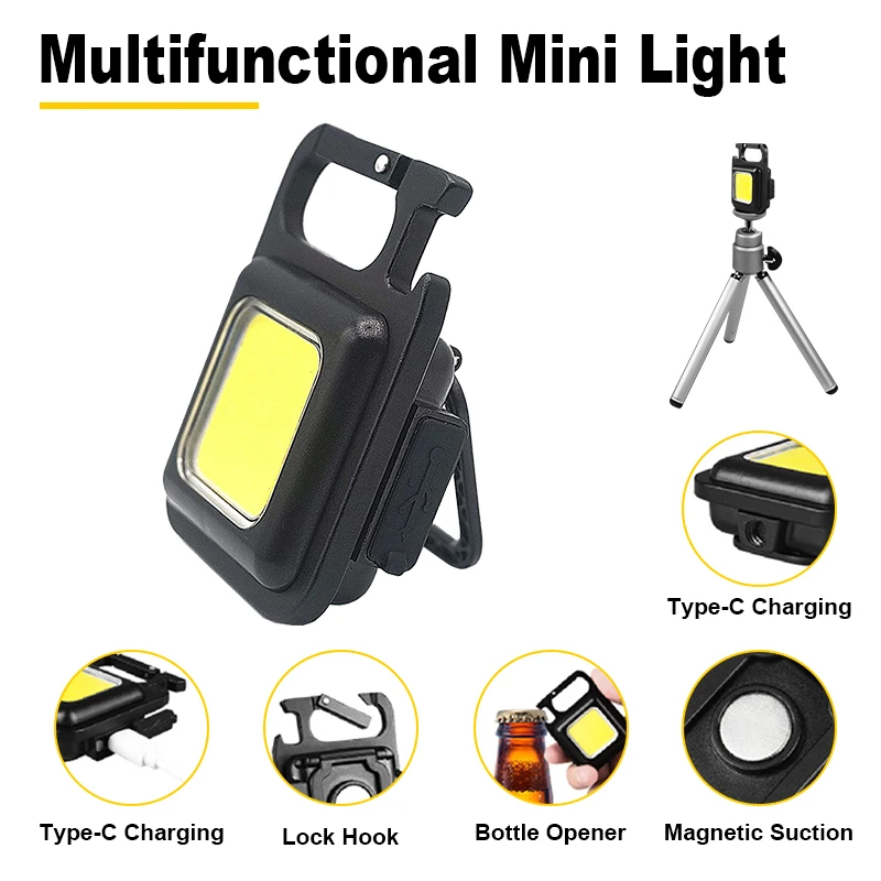 Mini Portable COB 3 Light Modes Bright Usb Led Rechargeable Torch Work Light Keychain Light