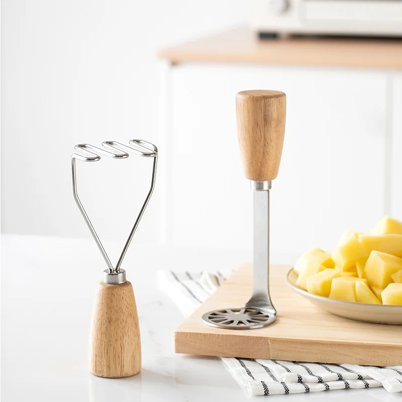 Stainless steel Potato and Vegetable Masher Press with wooden handle for Avocado fruit baby food masher mini kitchen gadgets