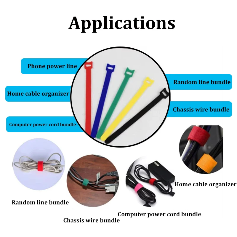 Adjustable Reusable Self-Adhesive Cable Ties and Cord Straps Heat Resistant for Organizing and Managing Hook Loop Cords