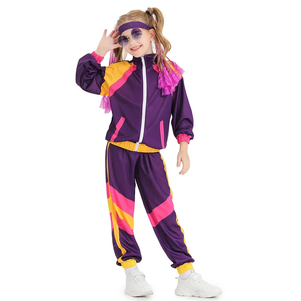 Halloween Party Hippie Fantasia 80s 90s Costume for Kids Children Disco Cosplay Disguise Boys Girls Carnival Vintage Costume