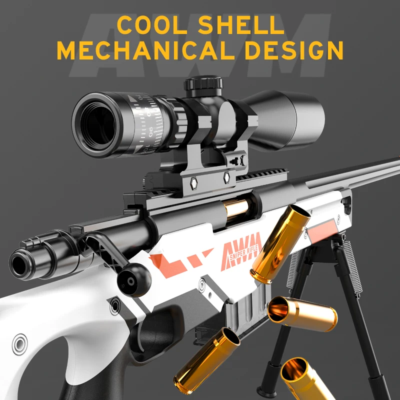 The Same PUBG Electric Automatic Sniper Rifle Rechargeable AWM Bolt jump shell EVA soft bomb launcher With ASSIMOV Color