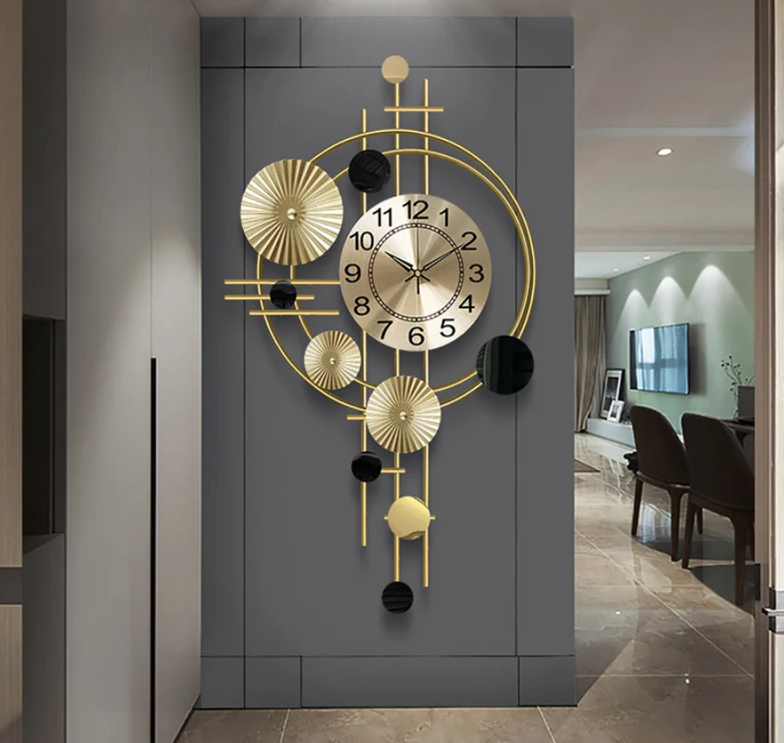 Креативные кованые железные креативные односторонние часы для гостиной с золотыми листьями железные металлические настенные часы для украшения дома