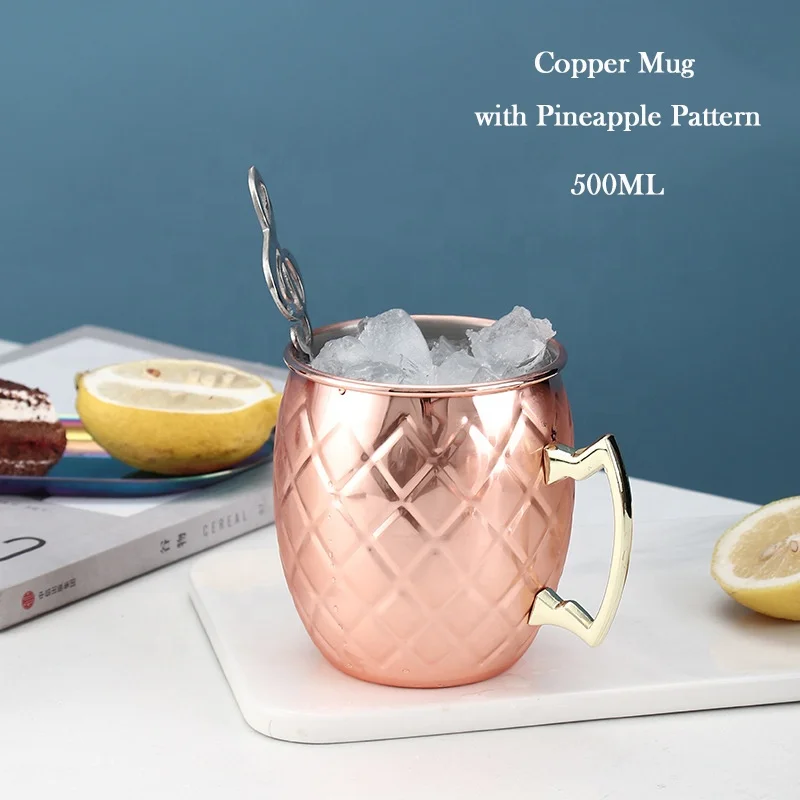 Moscow Mule Copper Mugs Stainless Steel 18oz Cocktail Wine Beer Hammered Copper Mug for Chilled Drinks 550ML Drinking Mug