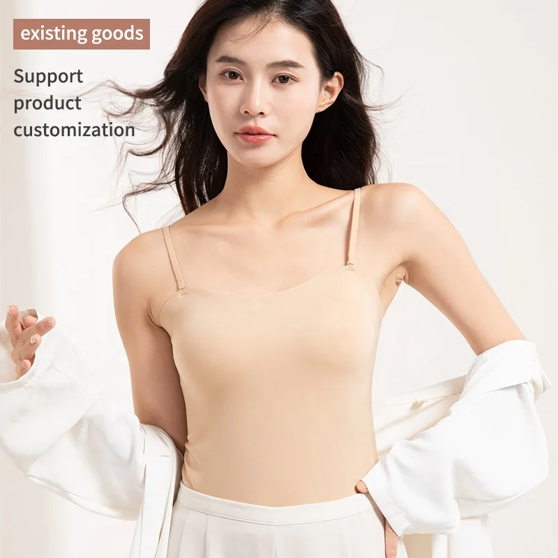 High Quality Daily Soft Silk Wirefree  Premium Seamless Bra Camisole Sujetador de mujer Padded Basic Tops Tank Top For Women