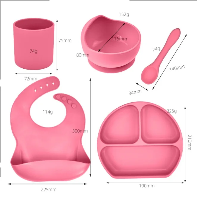 Силиконовый Набор для кормления без БФА, силиконовая тарелка, нагрудник, ложка, чашка