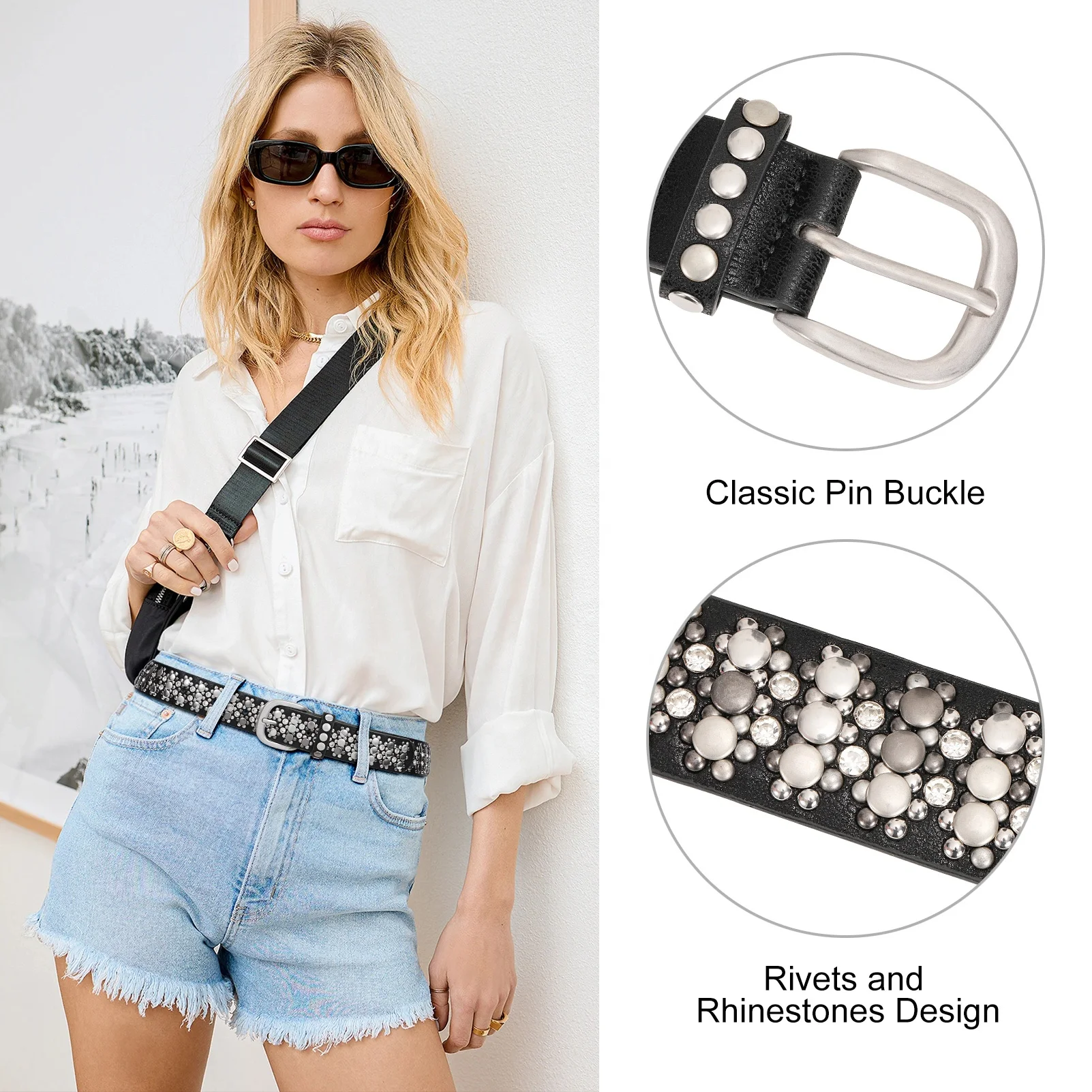 Hot Selling Women Leather Belt Shiny Leather Rivets Studded Punk Designer Fashion Belt