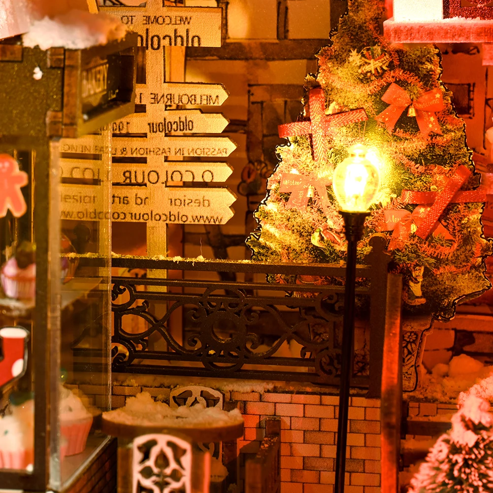 IIECREATE 3D wooden Puzzle For Adult Jolly Christmas Promenade DIY Miniature House Book Nook