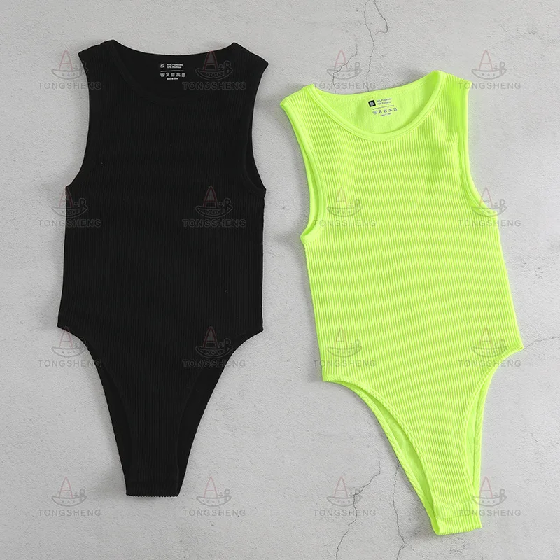 High Quality Nylon Custom Logo Ribbed Crew Neck Sleeveless Womens Jumpsuit Bodysuit For Women