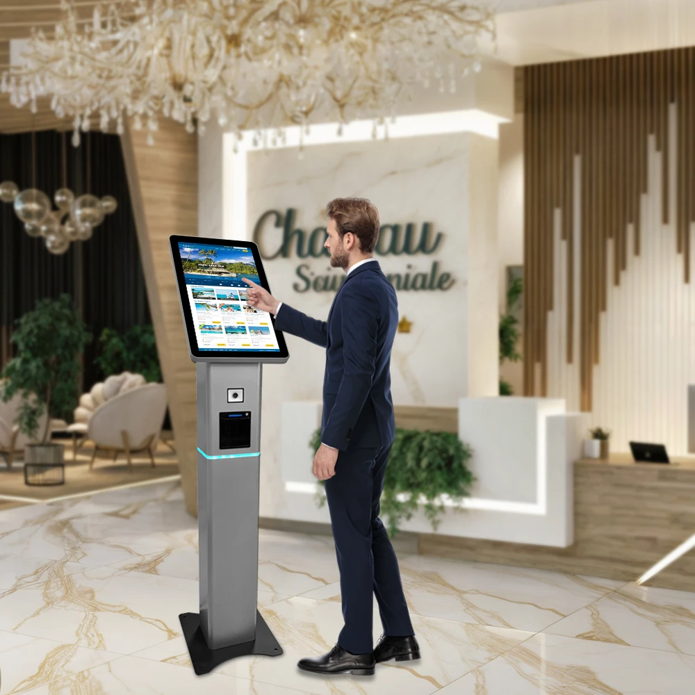 21.5 'LED Light Order Kiosks QR Scanner Payment Machine Pos Holder A4 Printer With Wifi/Bluetooth Queue Management Order Kiosk