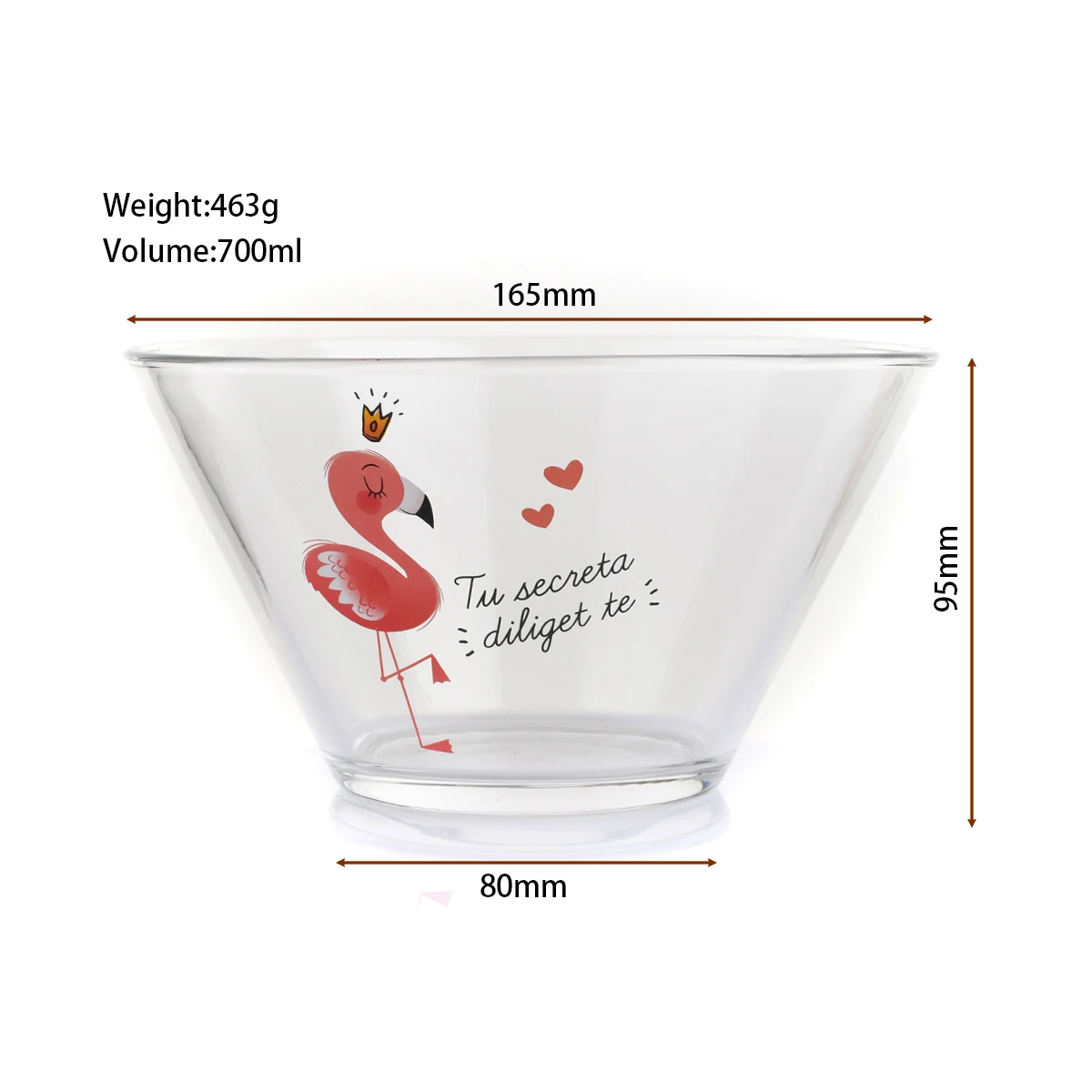 Printed flamingo pattern  glass bowl for food or soup Heat Resistant With With Lid Glass Salad Bowl Set microwavable use