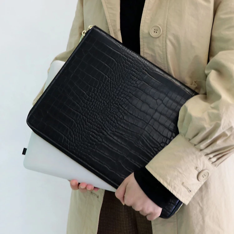 Custom Saffiano Microfiber Leather Sleeve Protective Bag PU Crocodile Laptop Case Men Travel Pouch 13 Inch For Laptop