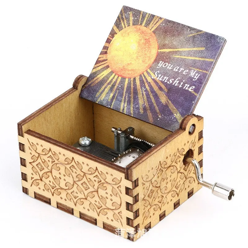 Decoration for Gift Box Music Home Decor Kids Musical Instruments Toys Engraving Hand Crank Wooden Music Box
