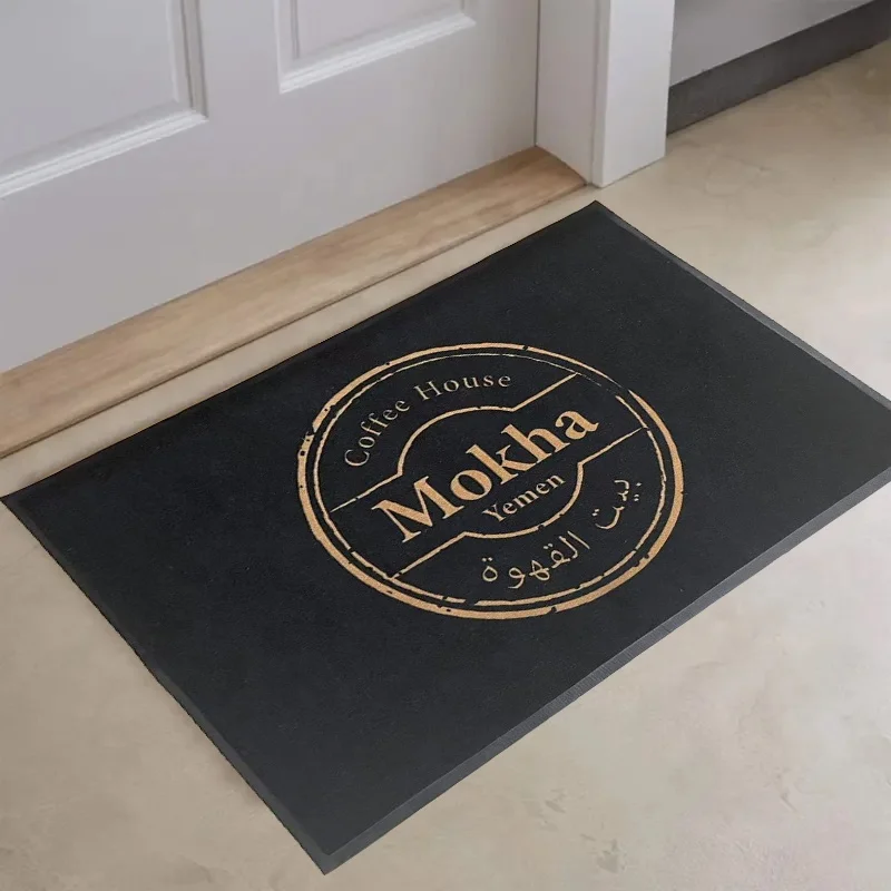 Custom Logo Printed Letters Heavy Dusty Durable Non Slip Rubber Coffee Shop Floor Door Mats with Brand Logo