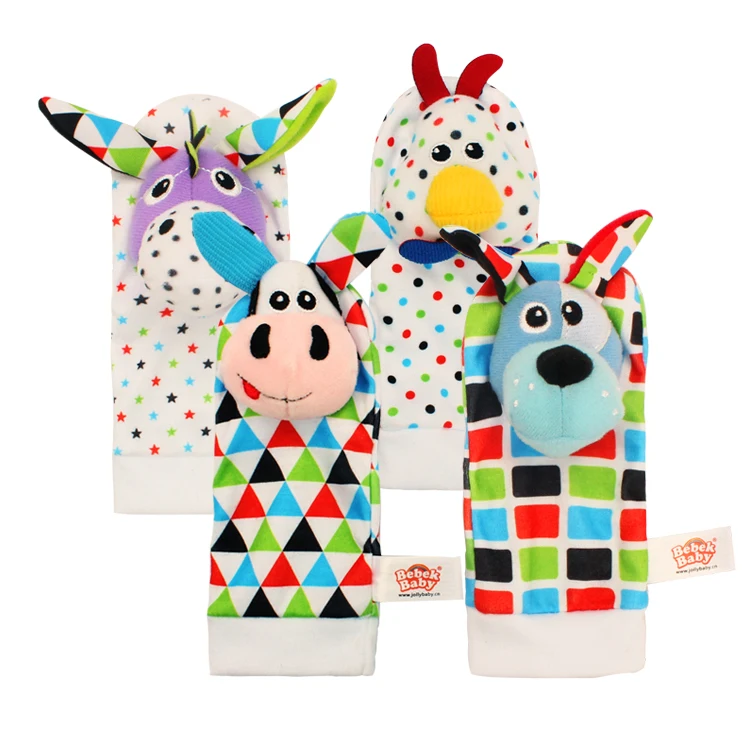 Jollybaby Infant Baby Rattle Socks Toys Plush Wrist Strap Rattle and Foot Socks Set baby hammer rattle toys Unisex kids Custom