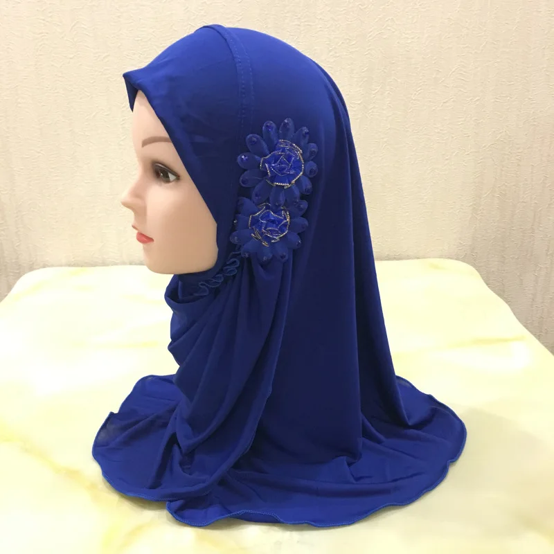 Girls muslim hijab 2 flowers islamic kids scarves hijabs muslim girls hijab scarf