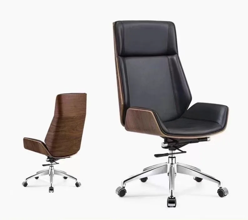 Plywood Black Executive office chair Walnut Swivel Leather Boss Office Chair