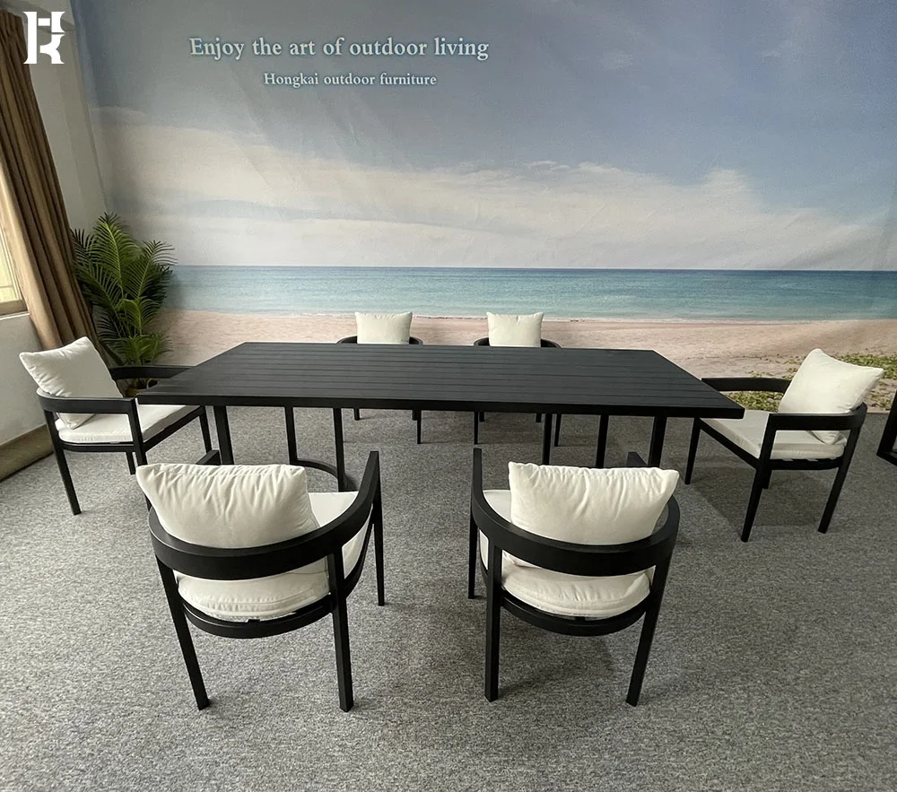 Luxury metal legs dining table chairs garden sets outdoor furniture patio 6 seats dining table