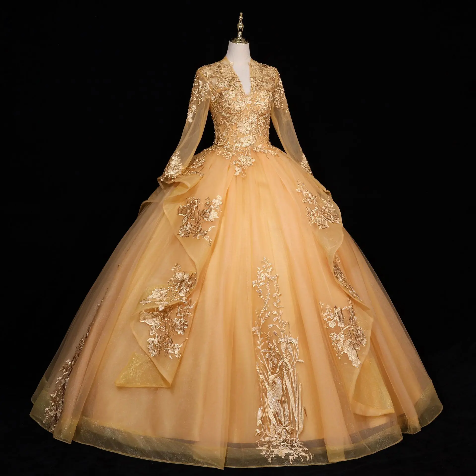 2022 new bride pink blue gold stand collar long sleeves Costumes dream luxury Princess tutu ball gown Wedding dress