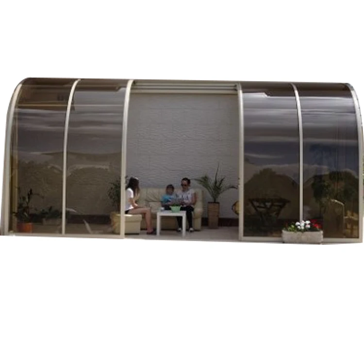 Telescopic Curved roof sunroom new style glass house winter garden for sale balcony aluminium alloy frame with glass sheets