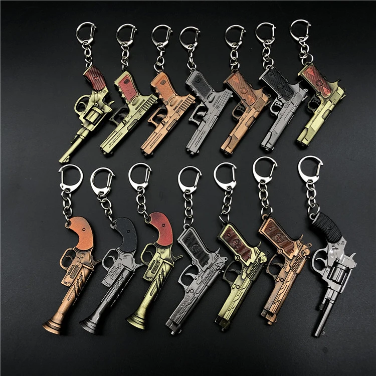 Popular cool decorational Cross fire metal Mini Pistol Key Ring  metal gun keychain for bag
